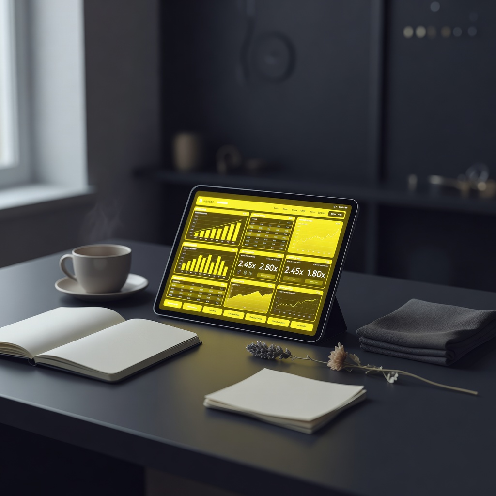 Sports data analytics interface with neon readouts